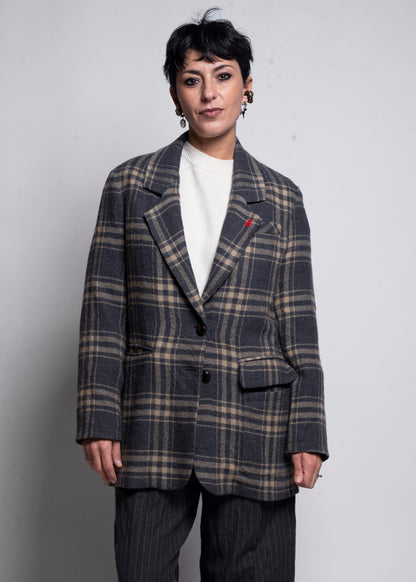 Checked Wool Jacket - Piombo/Beige