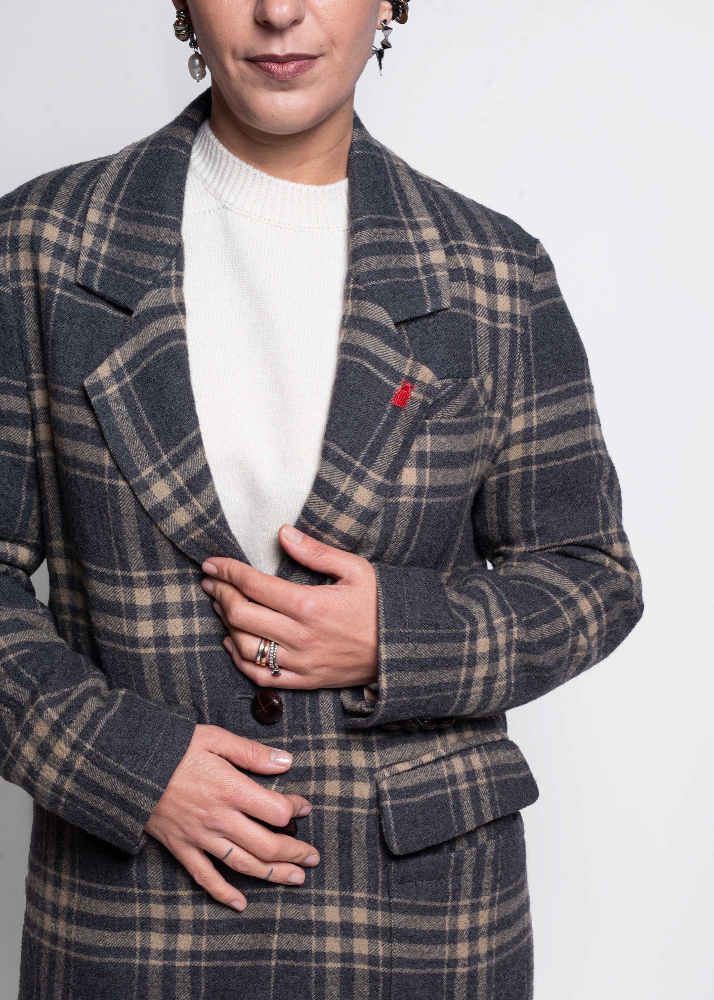 Checked Wool Jacket - Piombo/Beige