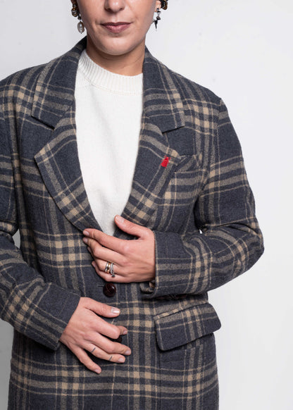 Checked Wool Jacket - Piombo/Beige