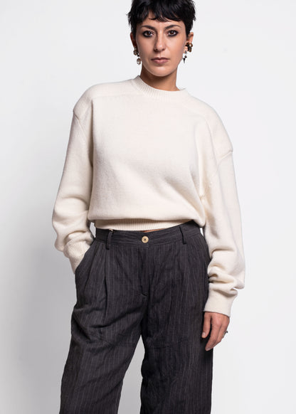 Ribbed Crewneck Sweater - Latte