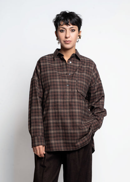 Check Oversized Shirt - Marrone