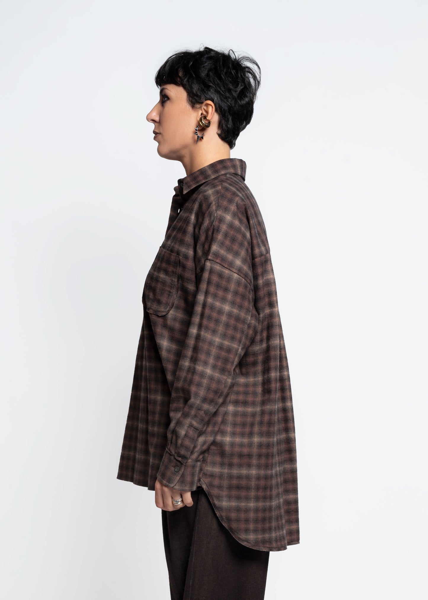 Check Oversized Shirt - Marrone