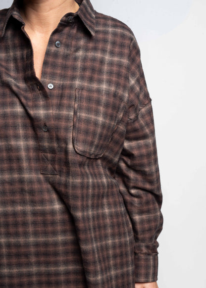 Check Oversized Shirt - Marrone