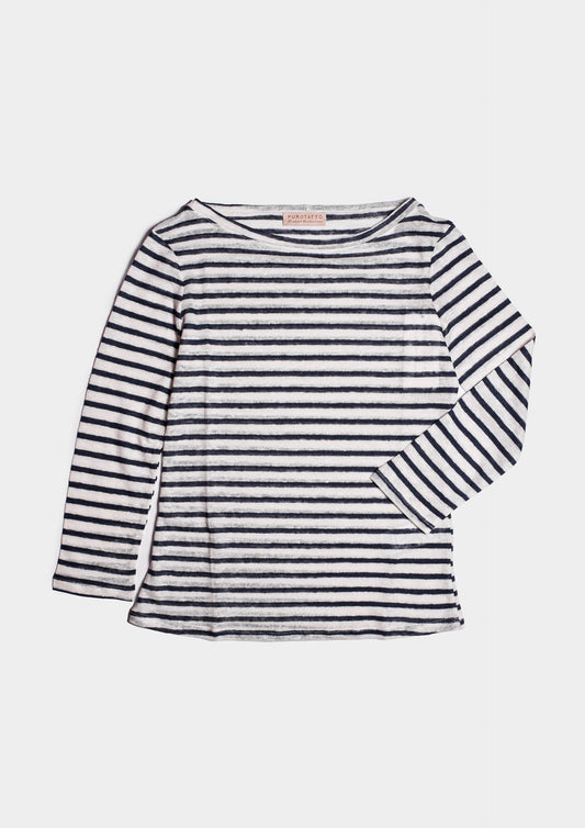 Boat Neck Lino - Bianco/Blu