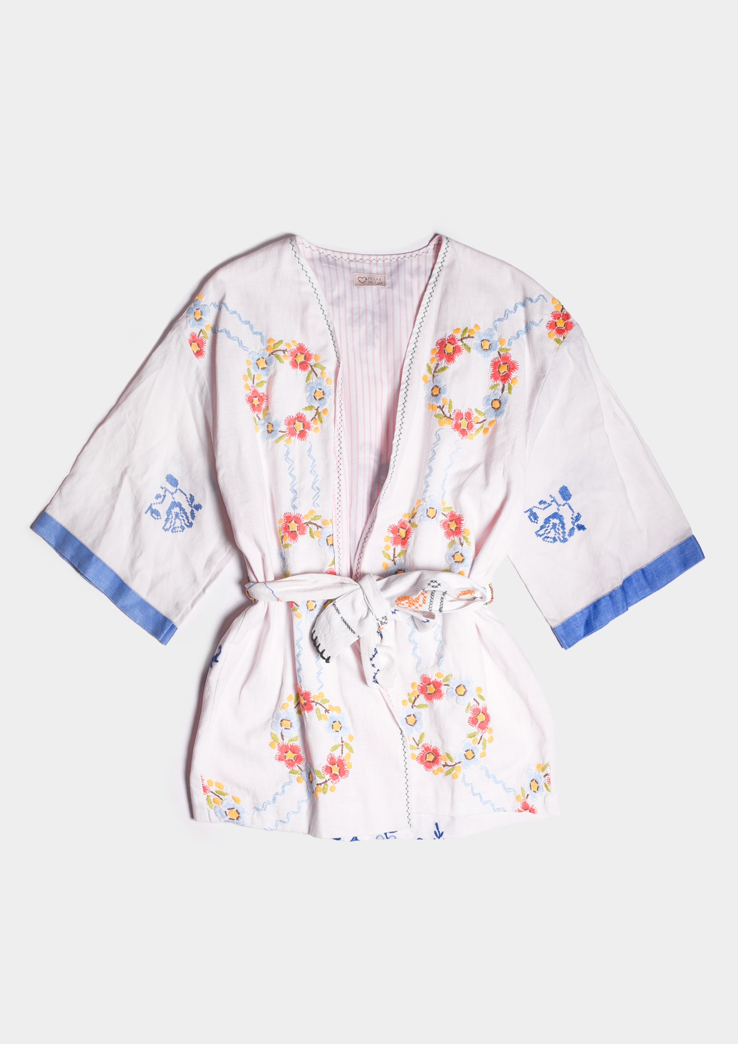 Kimono ricamato - Bianco/Blu