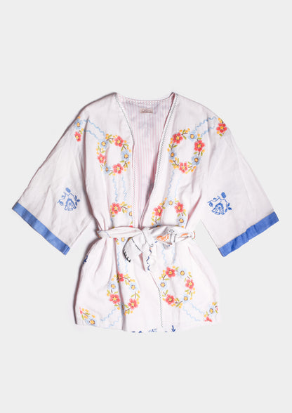 Kimono ricamato - Bianco/Blu