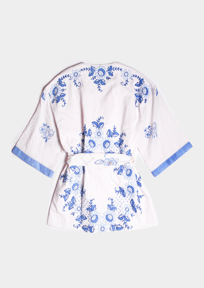Kimono ricamato - Bianco/Blu