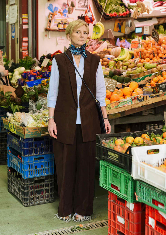 Wide-Leg Pleated Trousers - Moka